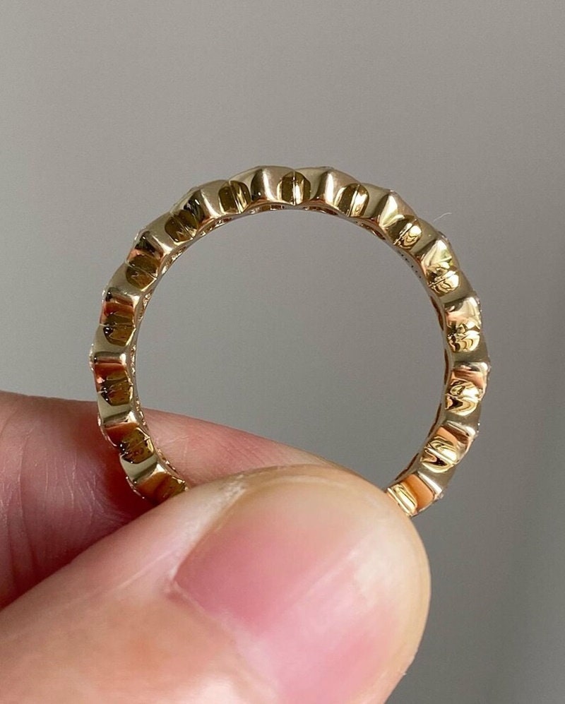 Eternity Wedding Band Heart Shape Engagement Ring Bezel Set Ring 14K