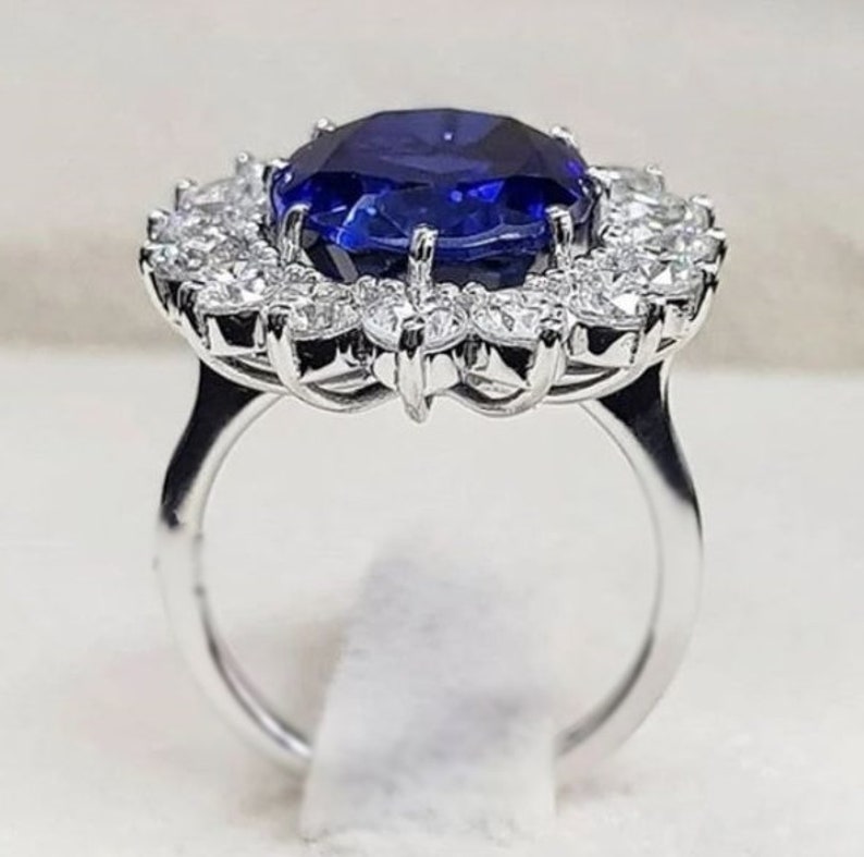 Sapphire Diana Ring, Princess Diana Wedding Ring, Blue Sapphire Oval Diamond Engagement Ring