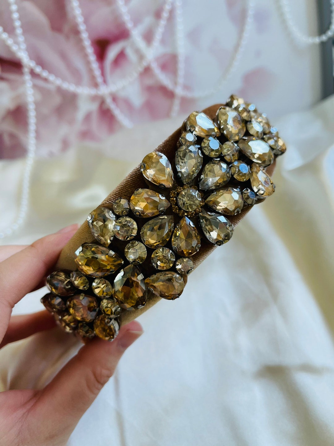 Bridal Party Embellished Pearl Cubiz Zirconia Headband for Women Girls ...