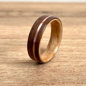 Walnut & Copper Wood Ring: Handmade 5th Anniversary Band