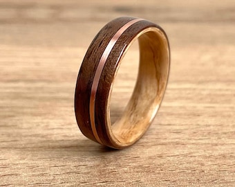 Walnut & Copper Wood Ring: Handmade 5th Anniversary Band