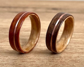 Rosenholz Ring. Minimalistischer Ehering aus gebogenem Holz