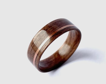 Walnut Wood Ring, Minimalist Wood Band, Wooden Engagement Ring, Anniversary Gift for Him