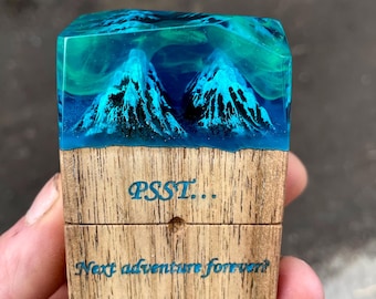 Northern Lights Ring Box - Mountain Wood & Resin Proposal Box