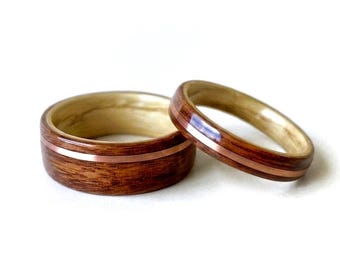 Men's Wood Wedding Band, Ash and Walnut Ring with Copper Inlay, Wooden Engagement Promise Ring, 5th Anniversary Gift for Husband