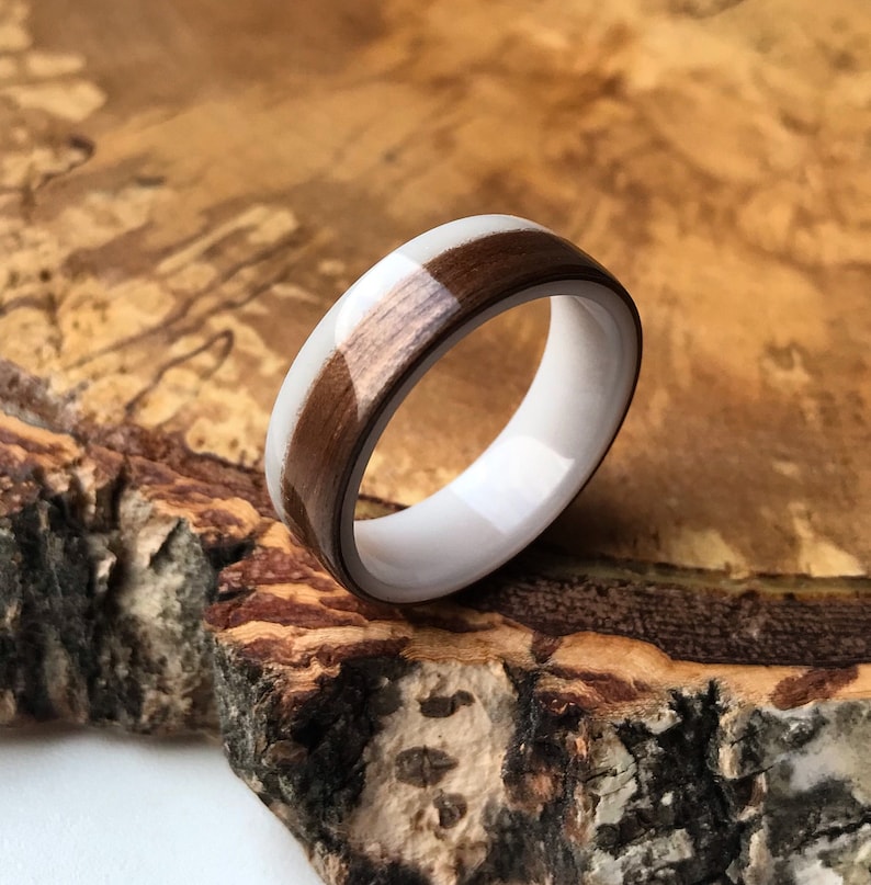 Walnut Bentwood Ring. Wooden Wedding Band. Engagement Wood Ring. Band wooden ring engagement Anniversary.Wood and resin mens wedding band image 4