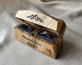 Personalized Wedding Ring Box with Velvet Interior | Wooden Jewelry Box for 2 Rings | Ring Bearer Box | Unique Engagement Ring Holder