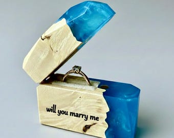 Personalized Wooden Ring Box with Green Resin Inlay - Engagement Jewelry Box