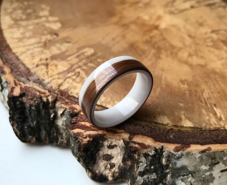 Walnut Bentwood Ring. Wooden Wedding Band. Engagement Wood Ring. Band wooden ring engagement Anniversary.Wood and resin mens wedding band image 5