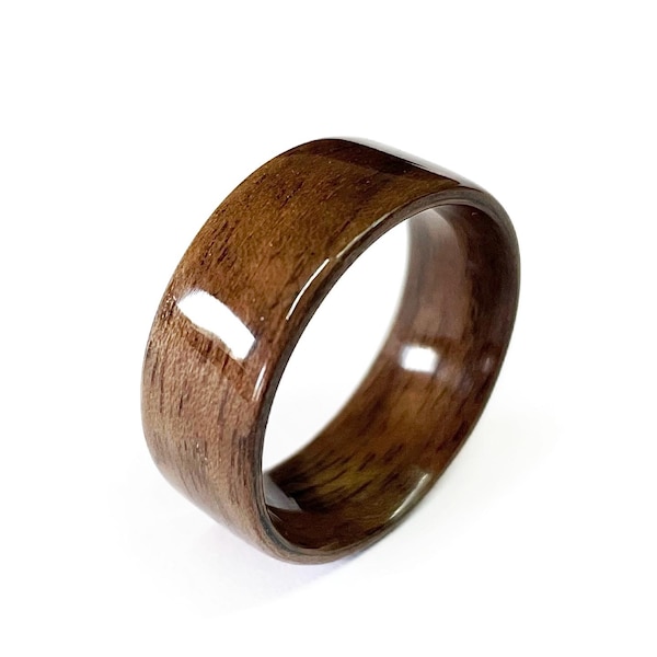 Anello in legno di noce fatto a mano: fede nuziale in legno curvato, regalo ecologico