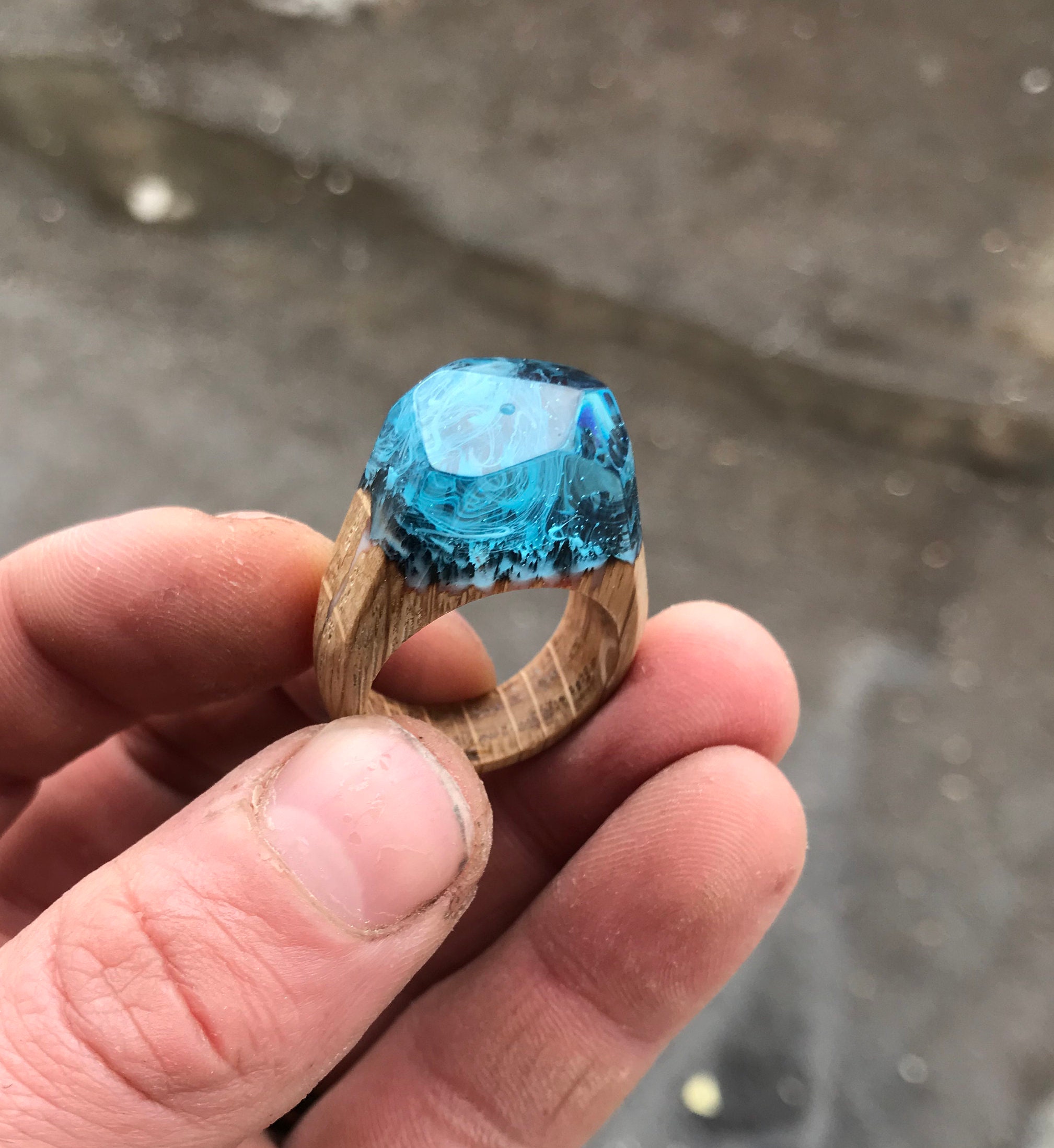 Unique Wood epoxy ring. Secret world inside wooden ring. Rings Etsy