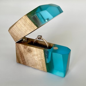 Handmade Epoxy Wood Ring Box: Slim Engagement Ring Holder