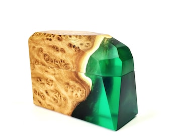 Slim Geometric Wood Resin Ring Box, Proposal Engagement Wedding Ring Holder