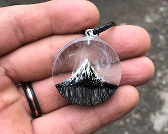 Wood Resin Mountain Pendant Necklace: Unique Landscape Jewelry