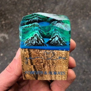 Unique Mountain Landscape  Engagement Ring Box Inspired By Northern Lights  Luxury Proposal Idea Glow In The Dark