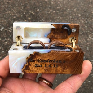 Walnut Wood & Copper Inlay Rings: Personalized Wedding Ring Set with Resin Box