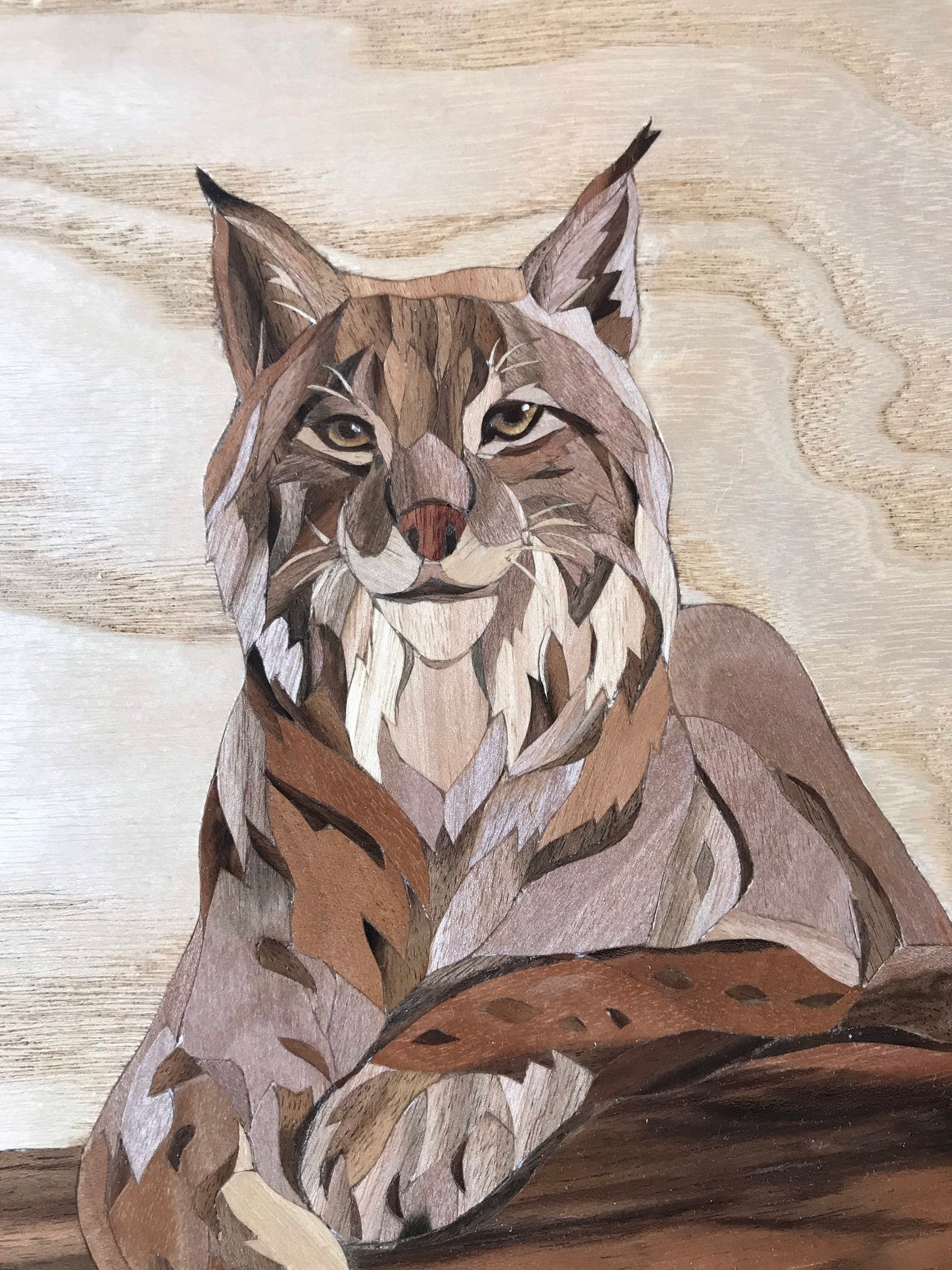 Cat wood mosaic marquetry wood wall art exotic cat decor Etsy