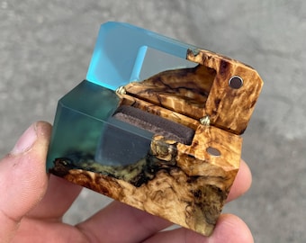 Slim Ring Box From Resin & Wood. Custom Engagement Ring Box as Personalized gift for girlfriend