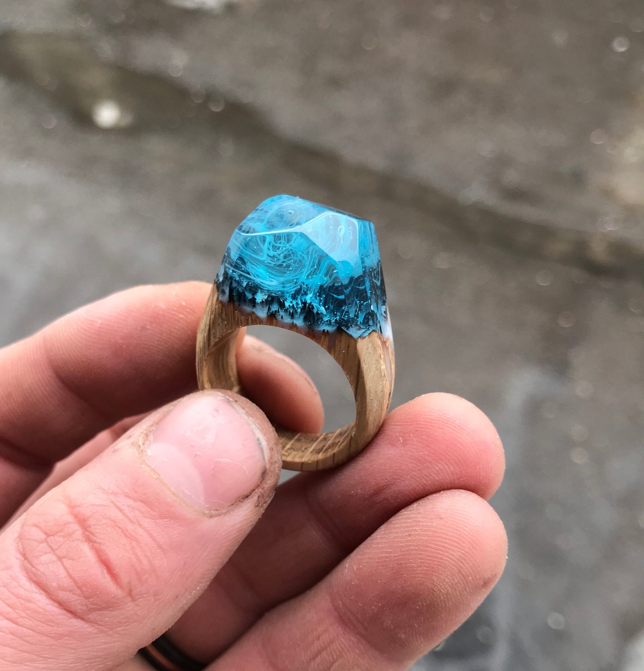 Unique Wood epoxy ring. Secret world inside wooden ring. Rings Etsy