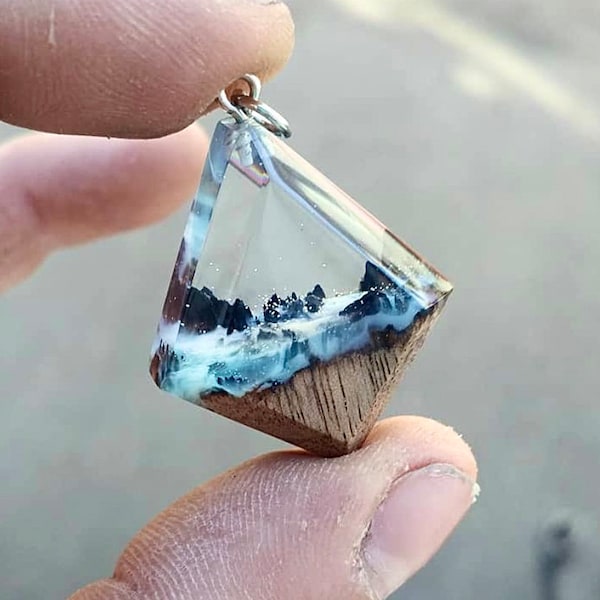 Ocean pendant. Unique gift jewelry for her. Reclaimed Wood and Resin Jewelry. Valentines gift. Wooden resin gift for her.pendant