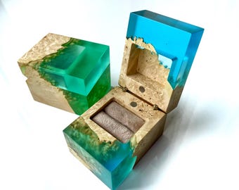 Custom Wood and resin Wedding Ceremony Ring Box, Personalized Engraved Engagement Proposal Holder, Bridal Gift For Her