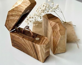 Slim Geometric Walnut Ring Box, Proposal Engagement Wedding Ring Holder