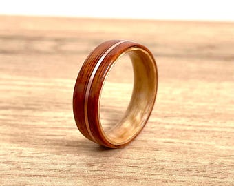 Anillo con incrustaciones de cobre y palo de rosa, alianza de boda minimalista inspirada en la naturaleza, regalo para el quinto aniversario.