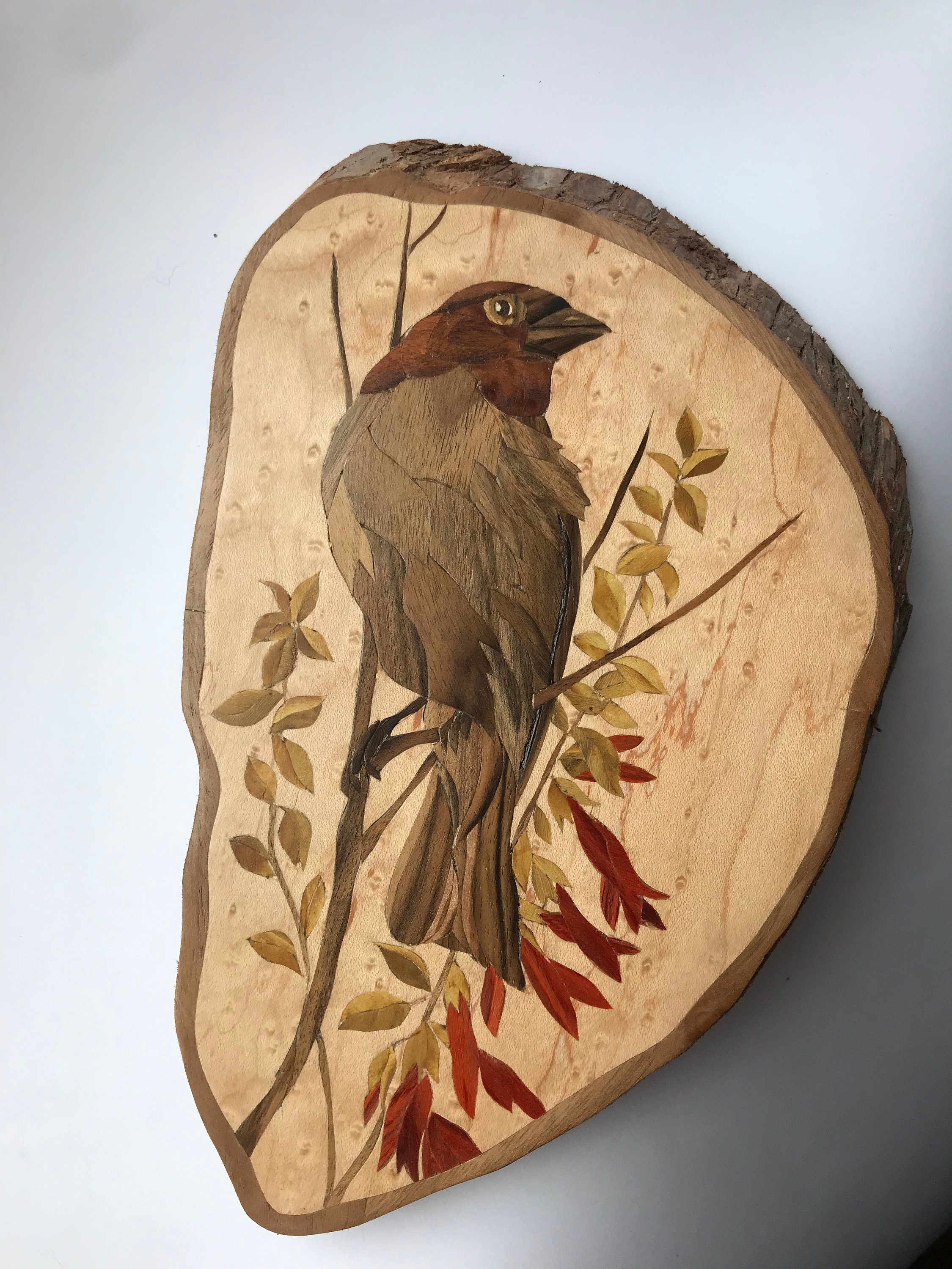 Marquetry Bird Wood Wall Decor Inlay Wood Etsy