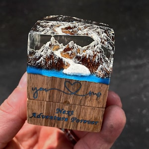 Handmade Wood & Resin Mountain Engagement Ring Box: Glow in the Dark