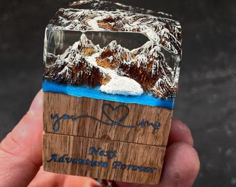 Handmade Wood & Resin Mountain Engagement Ring Box: Glow in the Dark