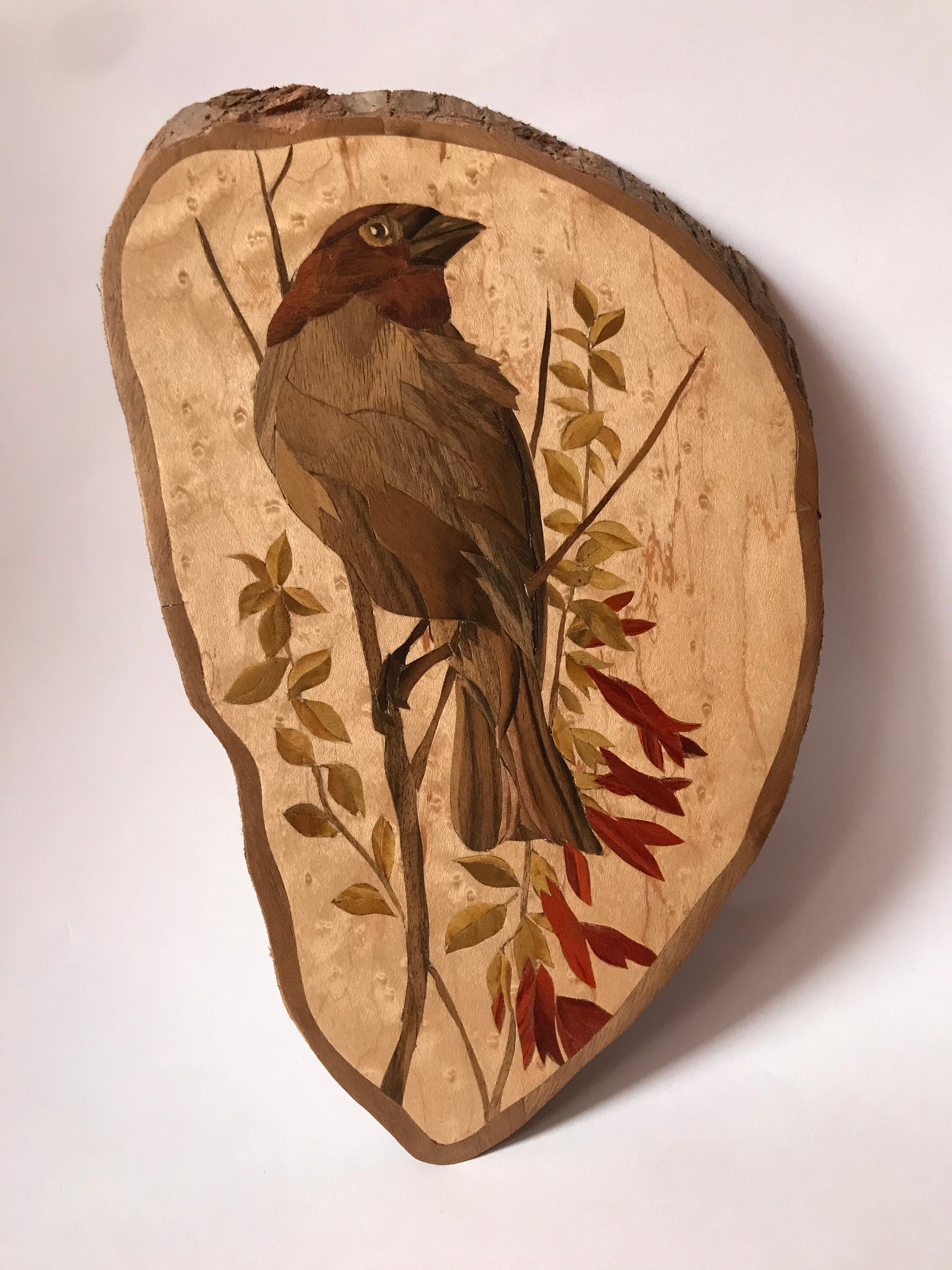 Marquetry Bird Wood Wall Decor Inlay Wood Etsy