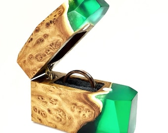 Slim Geometric Wood Resin Ring Box, Proposal Engagement Wedding Ring Holder
