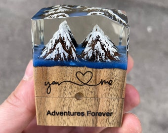 Handmade Wood & Resin Mountain Engagement Ring Box: Glow in the Dark