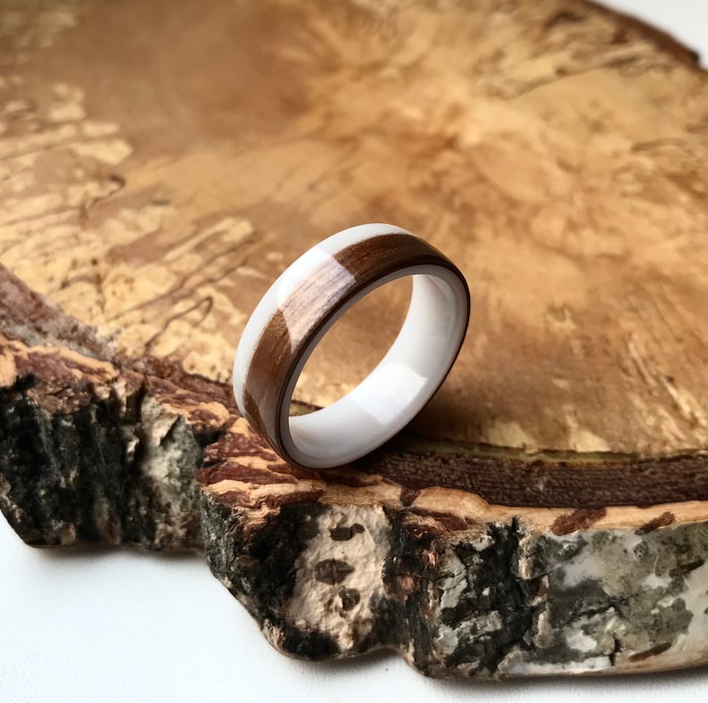 Walnut Bentwood Ring. Wooden Wedding Band. Engagement Wood Ring. Band wooden ring engagement Anniversary.Wood and resin mens wedding band image 6