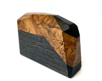 Bog Oak Wild Olive Geometric Ring Box, Faceted Proposal Holder (Personalized)