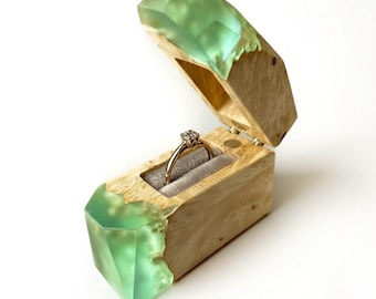 Slim Geometric Wood Resin Ring Box, Proposal Engagement Wedding Ring Holder
