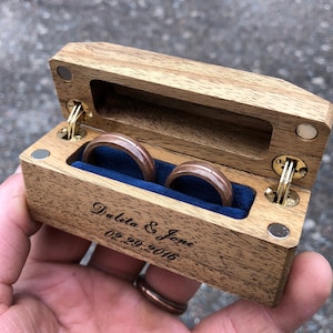 Walnut Wood Wedding Ring Set with Copper Inlay - Personalized Box