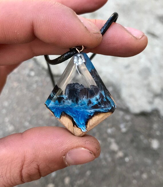 Ocean Wood Epoxy Pendant .valentines 