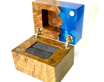 Epoxy Wood Engagement Ring Box: Slim Elegant Ring Holder