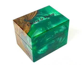 Unique slim engagement ring box from epoxy and wood. Engagement ring holder for elegant slim ring. Anniversary Day gift for her