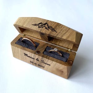 Engraved Wooden Ring Box Personalized 2-Slot Ring Box Wedding Ring Bearer Gift Anniversary Gift for Couple Custom Engagement Ring Box