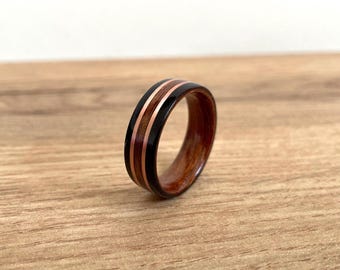Walnut Bentwood Ring: Mahogany & Copper Inlay, Wood Wedding Band