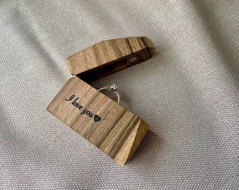 Personalized Wooden Engagement Ring Box . Walnut Ring Box Proposal. Engraved Wedding Ring Box