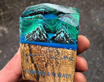 Northern Lights Ring Box - Mountain Wood & Resin Proposal Box