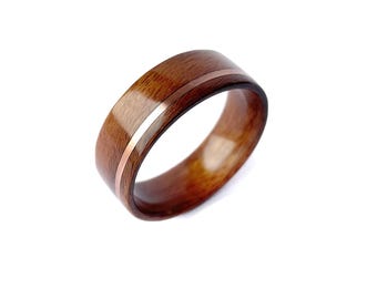 Men's Wood Wedding Band, Rosewood Ring with Copper Inlay, Wooden Engagement Promise Ring, 5th Anniversary Gift for Husband