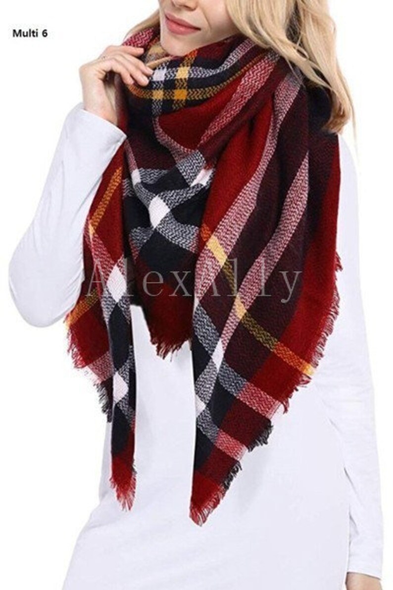 Rust Brown Blanket Scarf Winter Plaid Blanket Scarf Tartan Etsy