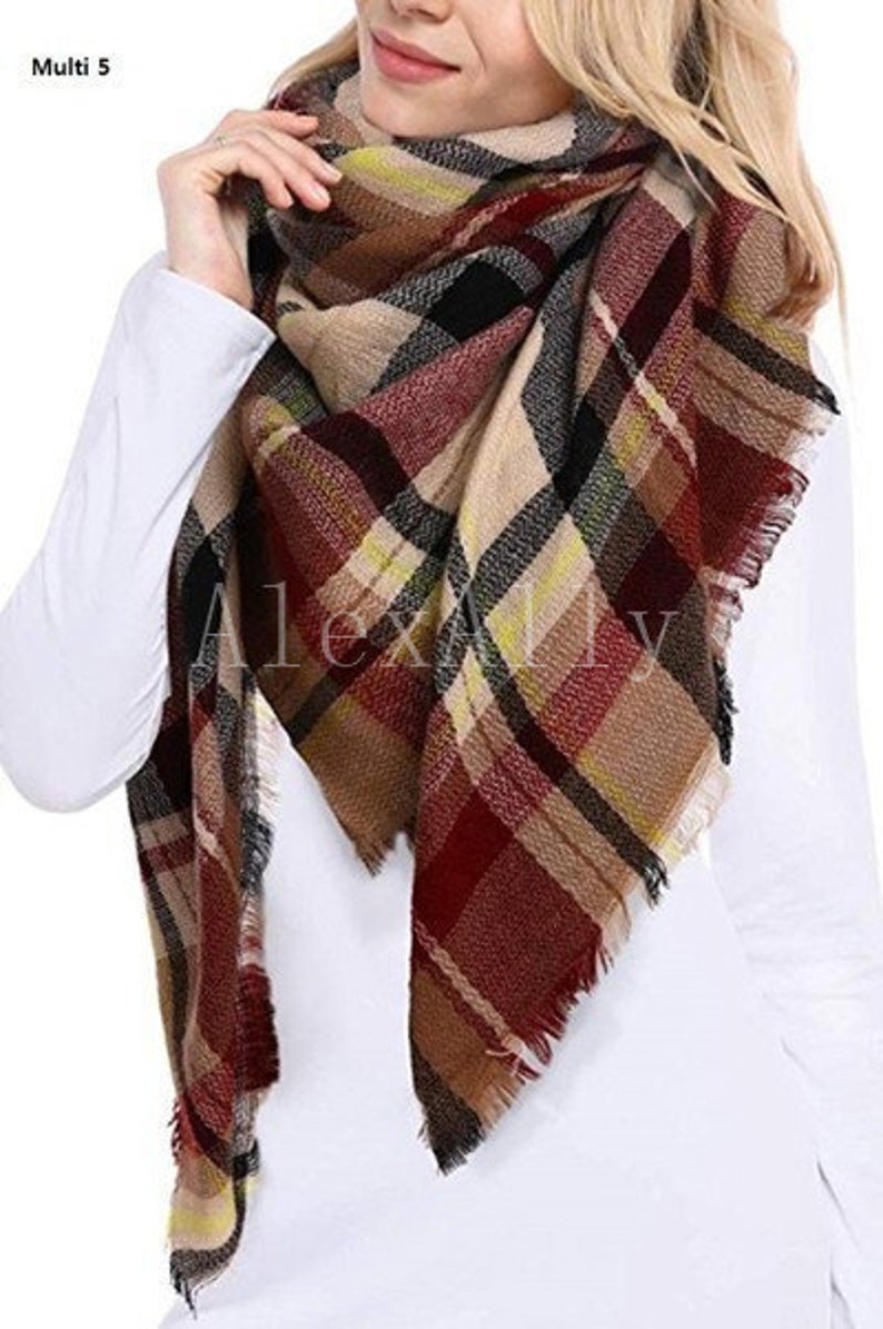 Beige Red Blanket Scarf Winter Plaid Blanket Scarf Tartan Etsy