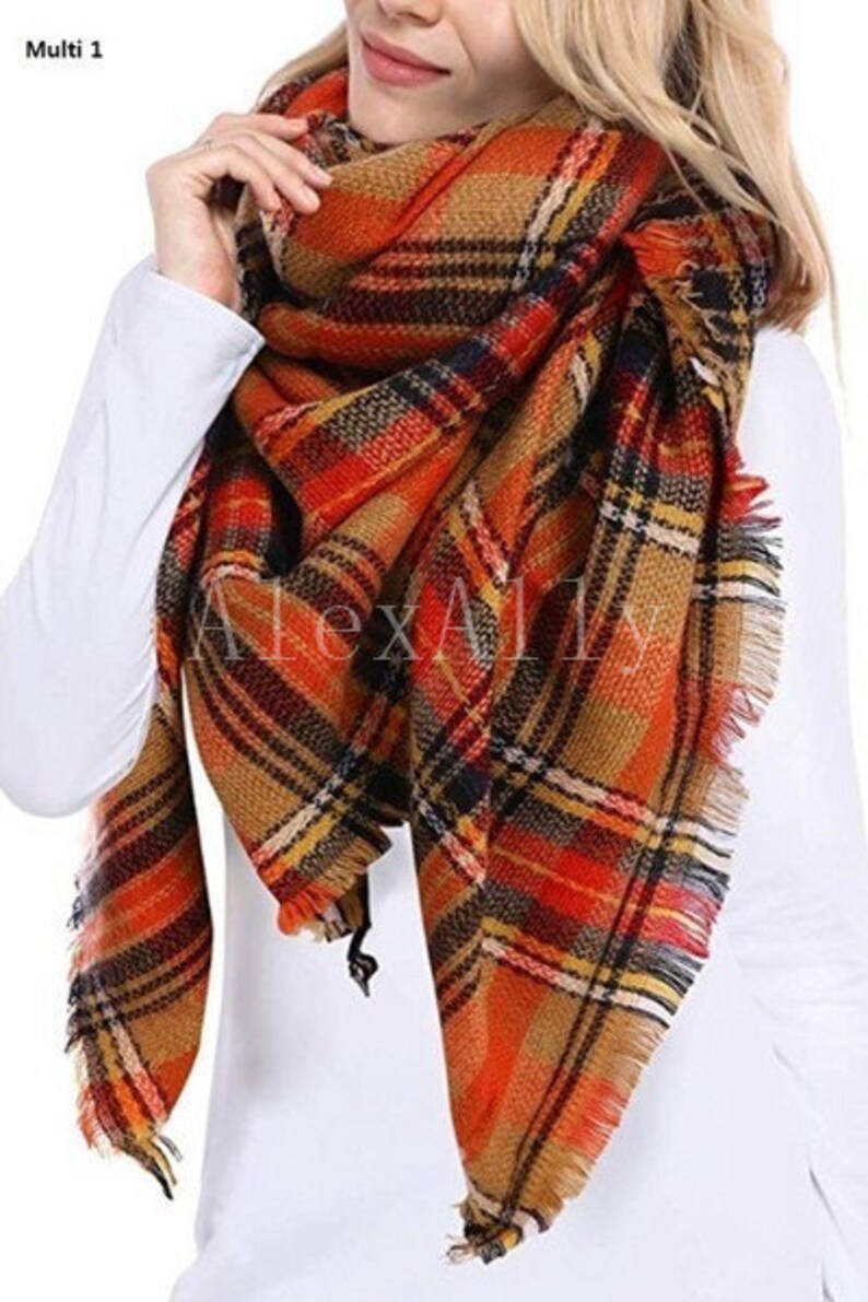 Beige Red Blanket Scarf Winter Plaid Blanket Scarf Tartan Etsy
