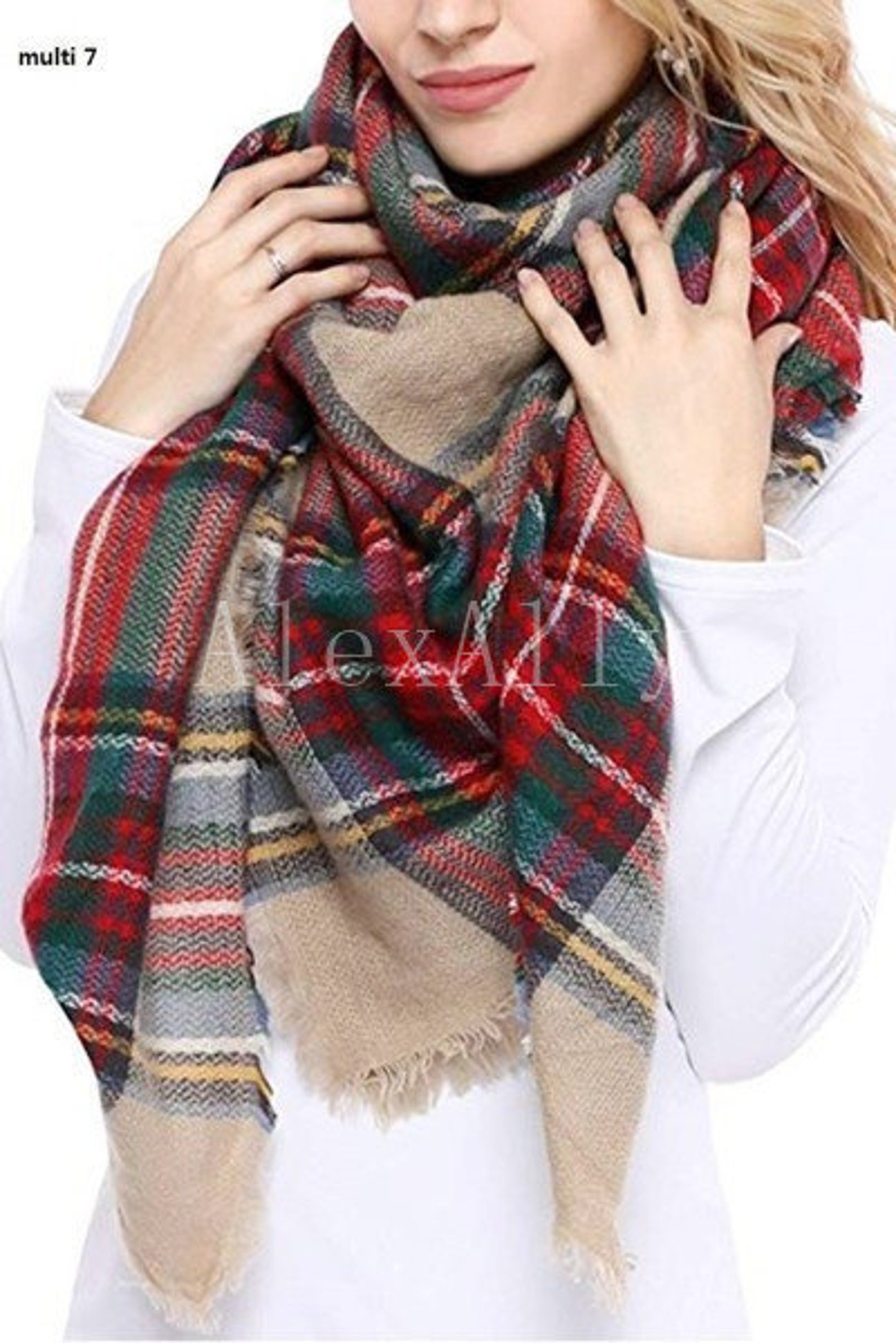 Beige Red Blanket Scarf Winter Plaid Blanket Scarf Tartan Etsy
