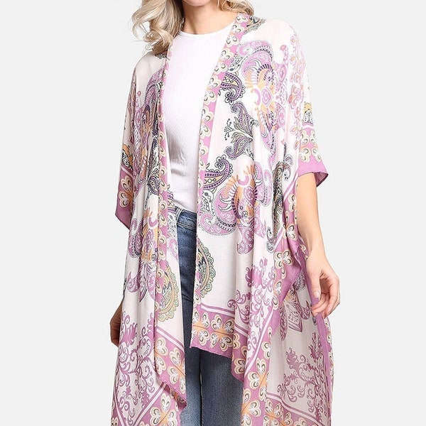 Pink Mandala Kimono Jacket Cardigan beach cover up, summer jacket,bohemian, resort dress, long jacket, festival